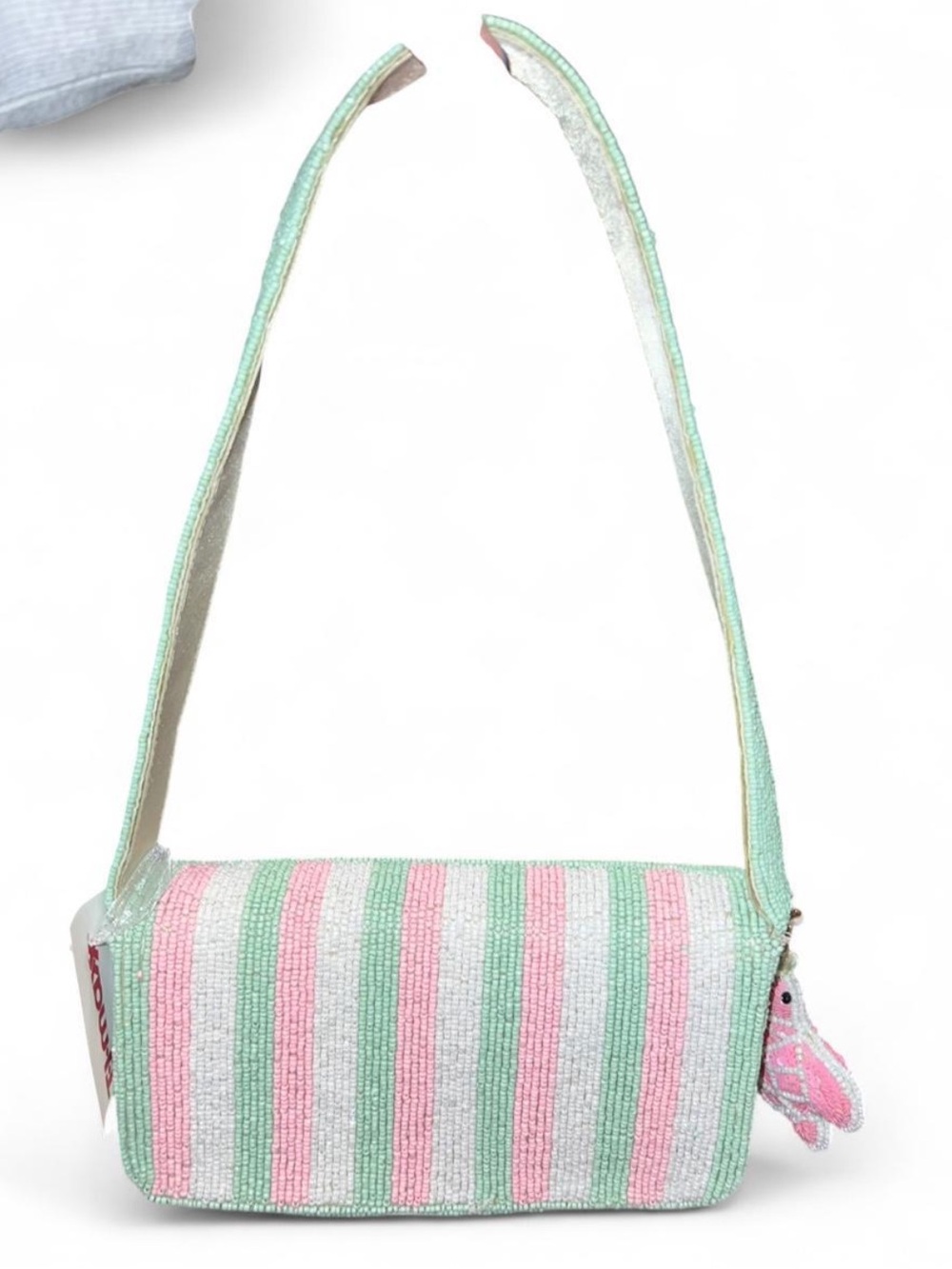 viral green and pink striped turtle beaded shoulder bag made in india - Picture 2 of 4